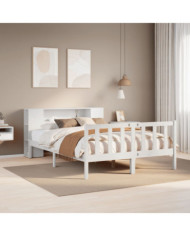 Lit bibliothèque sans matelas blanc 120x200 cm bois pin massif | Mobilier & Déco