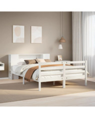 Lit bibliothèque sans matelas blanc 150x200 cm bois pin massif | Mobilier & Déco