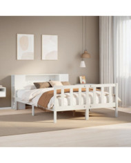 Lit bibliothèque sans matelas blanc 150x200 cm bois pin massif | Mobilier & Déco