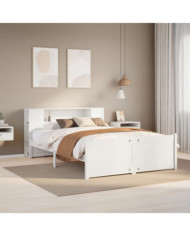 Lit bibliothèque sans matelas blanc 150x200 cm bois pin massif | Mobilier & Déco
