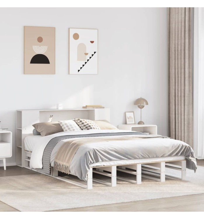 Lit bibliothèque sans matelas blanc 120x200 cm bois massif | Mobilier & Déco
