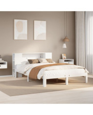Lit bibliothèque sans matelas blanc 150x200 cm bois pin massif | Mobilier & Déco