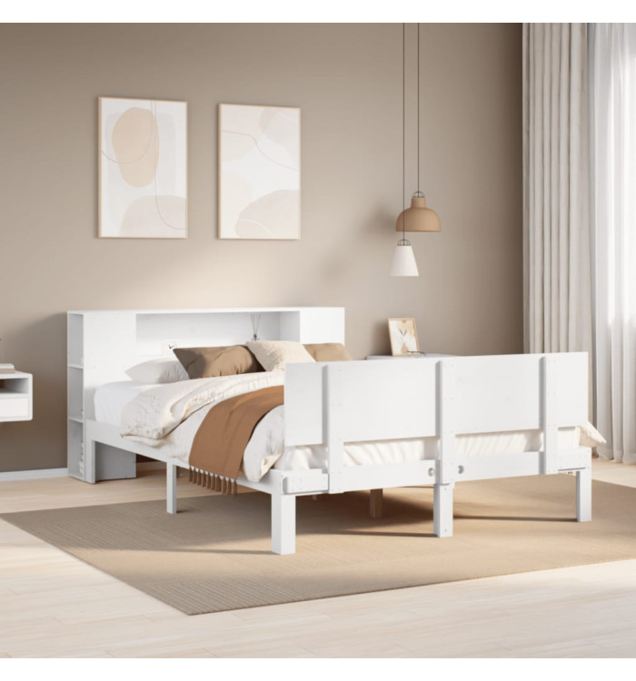 Lit bibliothèque sans matelas blanc 140x190 cm bois pin massif | Mobilier & Déco