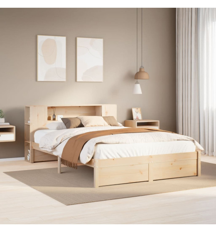 Lit bibliothèque sans matelas 140x200 cm bois massif de pin | Mobilier & Déco