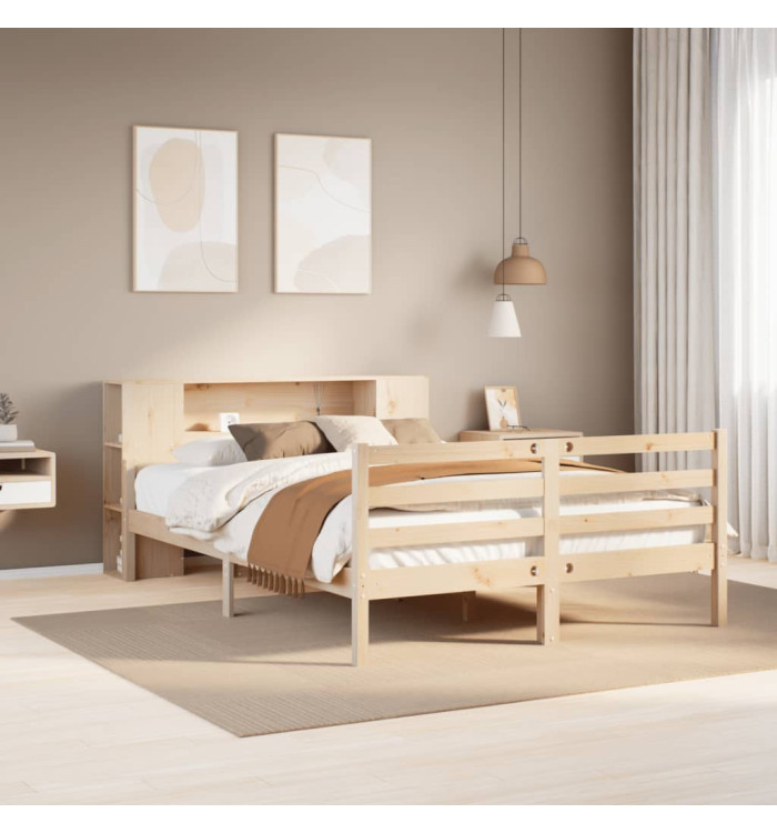 Lit bibliothèque sans matelas 140x200 cm bois massif de pin | Mobilier & Déco