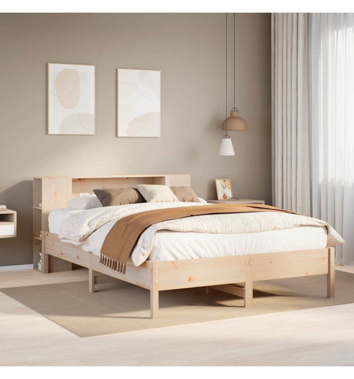 Lit bibliothèque sans matelas 140x190 cm bois de pin massif | Mobilier & Déco