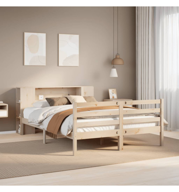 Lit bibliothèque sans matelas 140x190 cm bois de pin massif | Mobilier & Déco
