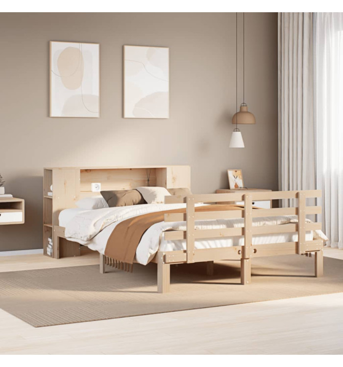 Lit bibliothèque sans matelas 140x190 cm bois de pin massif | Mobilier & Déco
