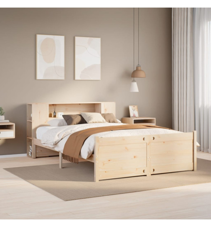 Lit bibliothèque sans matelas 140x200 cm bois massif de pin | Mobilier & Déco