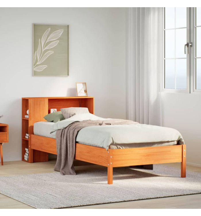 Lit bibliothèque sans matelas cire marron 90x190 cm pin massif | Mobilier & Déco