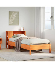 Lit bibliothèque sans matelas cire marron 90x190 cm pin massif | Mobilier & Déco