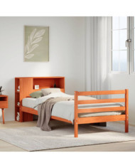Lit bibliothèque sans matelas cire marron 90x200 cm bois massif | Mobilier & Déco
