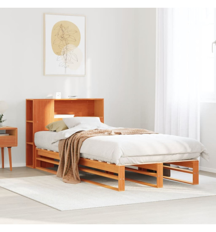 Lit bibliothèque sans matelas cire marron 90x200 cm bois massif | Mobilier & Déco