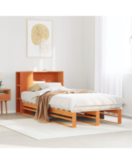 Lit bibliothèque sans matelas cire marron 90x200 cm bois massif | Mobilier & Déco