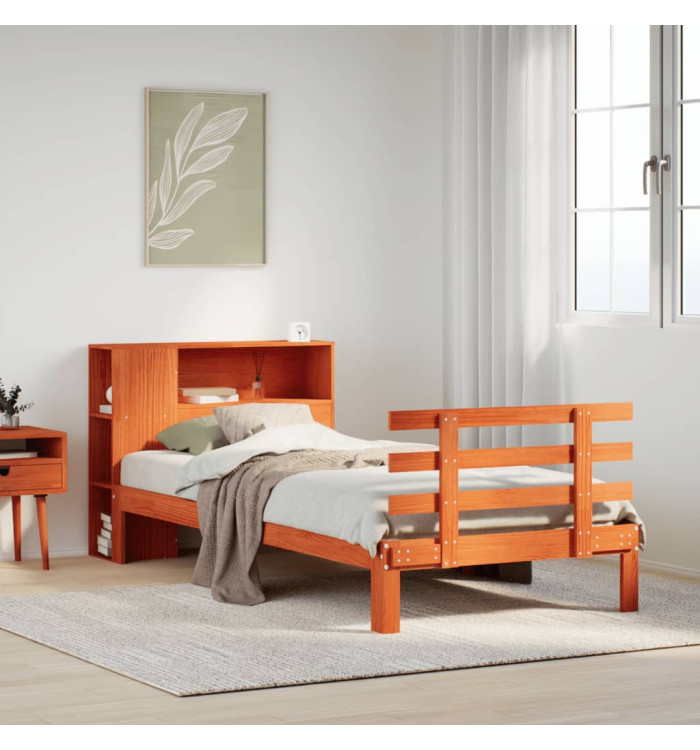 Lit bibliothèque sans matelas cire marron 90x190 cm pin massif | Mobilier & Déco