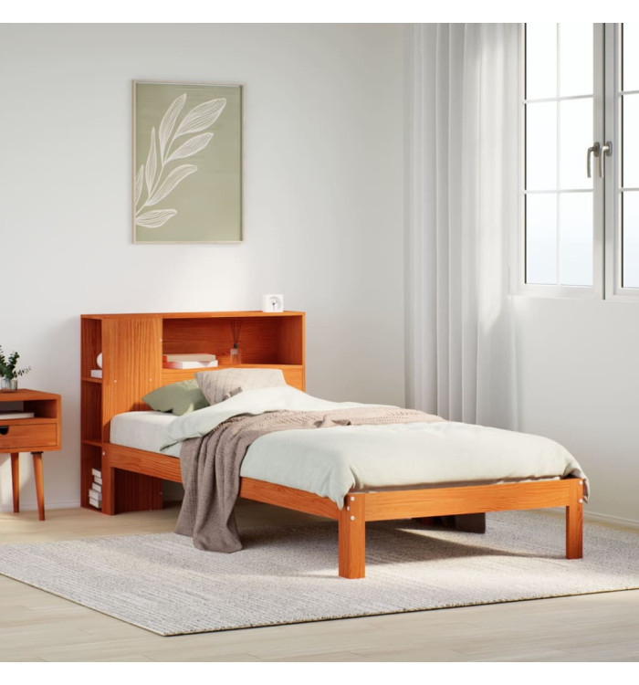 Lit bibliothèque sans matelas cire marron 100x200 cm pin massif | Mobilier & Déco
