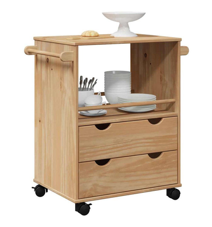 Chariot de cuisine OTTA 59x45x80 cm bois massif de pin | Mobilier & Déco
