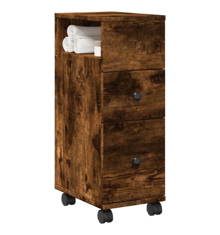 Meuble étroit de salle de bain à roulettes chêne fumé | Mobilier & Déco