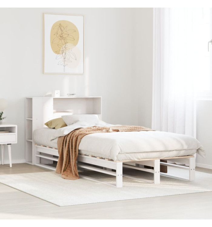 Lit bibliothèque sans matelas blanc 100x200 cm bois massif | Mobilier & Déco