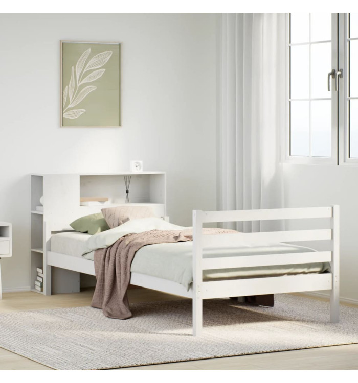 Lit bibliothèque sans matelas blanc 100x200 cm bois pin massif | Mobilier & Déco