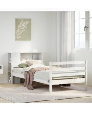 Lit bibliothèque sans matelas blanc 100x200 cm bois pin massif | Mobilier & Déco