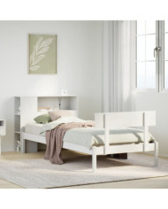 Lit bibliothèque sans matelas blanc 100x200 cm bois pin massif | Mobilier & Déco