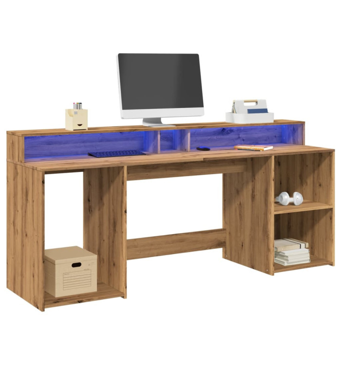 Bureau avec lumières LED chêne artisanal bois d'ingénierie | Mobilier & Déco