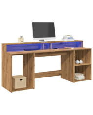 Bureau avec lumières LED chêne artisanal bois d'ingénierie | Mobilier & Déco