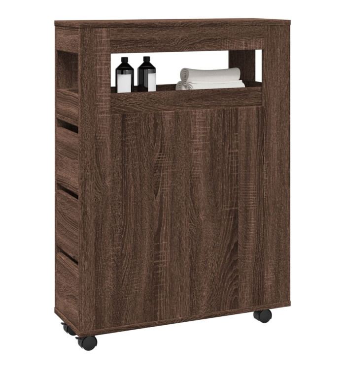 Meuble étroit de salle de bain à roulettes chêne marron | Mobilier & Déco