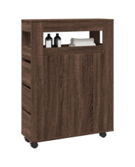 Meuble étroit de salle de bain à roulettes chêne marron | Mobilier & Déco