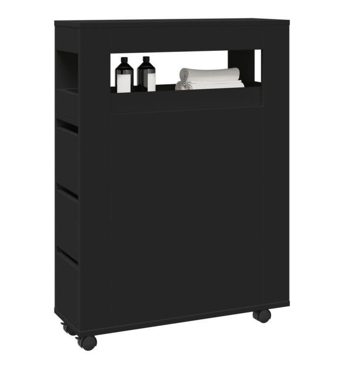 Meuble étroit de salle de bain à roulettes noir | Mobilier & Déco