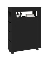 Meuble étroit de salle de bain à roulettes noir | Mobilier & Déco
