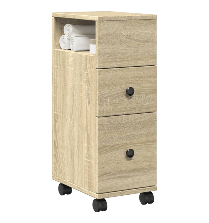 Meuble étroit de salle de bain à roulettes chêne sonoma | Mobilier & Déco