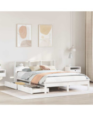 Lit bibliothèque sans matelas blanc 135x190 cm bois pin massif | Mobilier & Déco