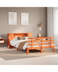 Lit bibliothèque sans matelas cire marron 150x200 cm pin massif | Mobilier & Déco