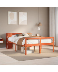 Lit bibliothèque sans matelas cire marron 150x200cm bois massif | Mobilier & Déco