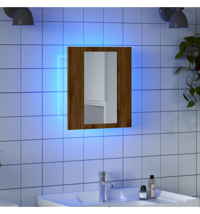 Armoire de salle de bain miroir LED chêne artisanal 40x12x45 cm | Mobilier & Déco