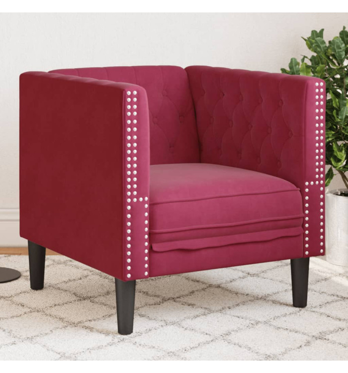 Fauteuil Chesterfield rouge bordeaux velours | Mobilier & Déco