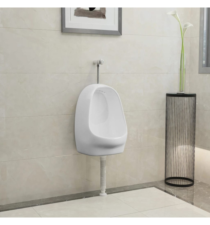 Urinoir suspendu avec valve de chasse d'eau Céramique Blanc | Mobilier & Déco