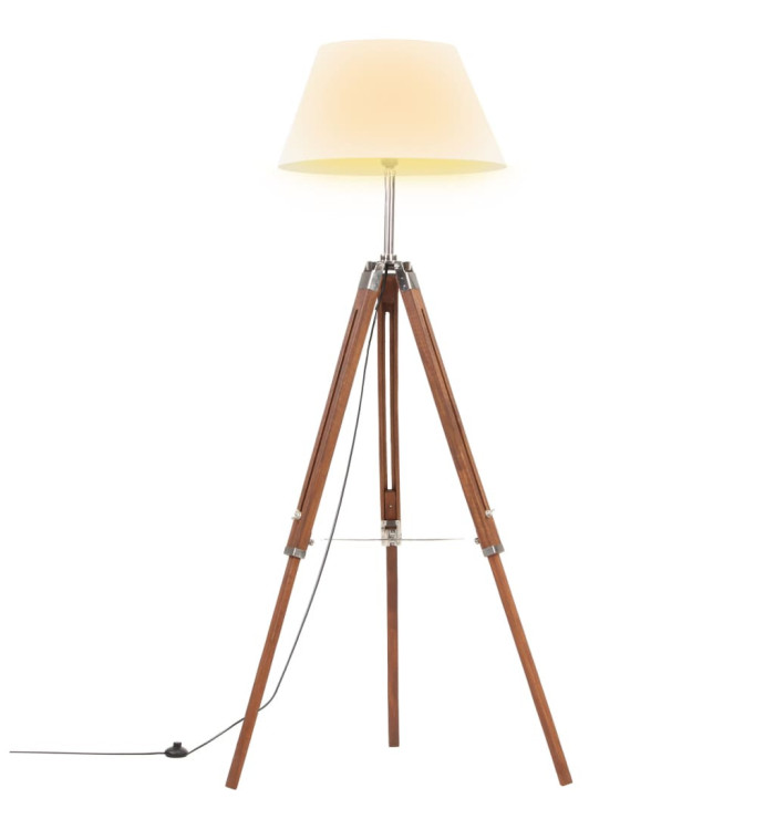 Lampadaire à trépied Marron miel et blanc Bois de teck 141 cm | Mobilier & Déco