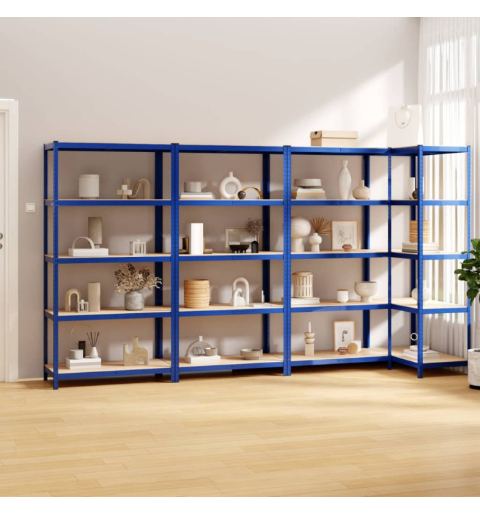 Étagères à 5 niveaux 4pcs Bleu Acier et bois d'ingénierie | Mobilier & Déco