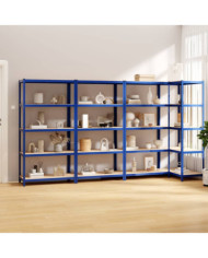 Étagères à 5 niveaux 4pcs Bleu Acier et bois d'ingénierie | Mobilier & Déco