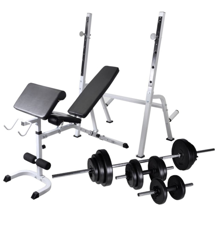 Banc d'entraînement avec support de poids jeu d'haltères 30,5kg | Mobilier & Déco