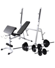 Banc d'entraînement avec support de poids jeu d'haltères 30,5kg | Mobilier & Déco