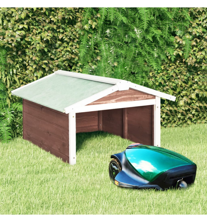 Garage de tondeuse à gazon 72x87x50 cm Moka et blanc Sapin | Mobilier & Déco