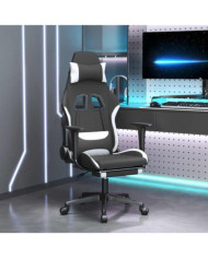 Chaise de jeu de massage avec repose-pied Noir et blanc Tissu | Mobilier & Déco