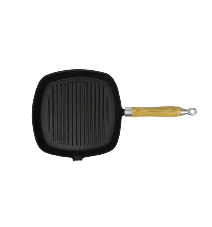 Poêle de grill Fonte avec poignée en bois 20 x 20 cm | Mobilier & Déco