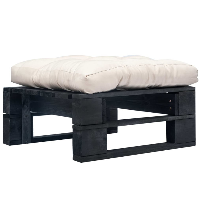 Repose-pied palette de jardin et coussin sable Bois noir | Mobilier & Déco