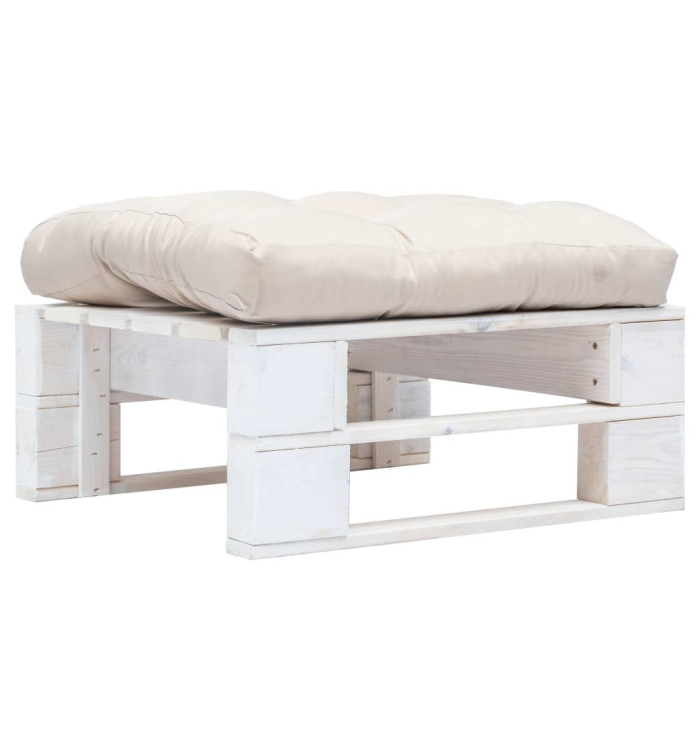 Repose-pied palette de jardin avec coussin sable Blanc Bois | Mobilier & Déco