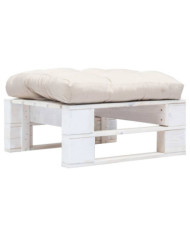 Repose-pied palette de jardin avec coussin sable Blanc Bois | Mobilier & Déco